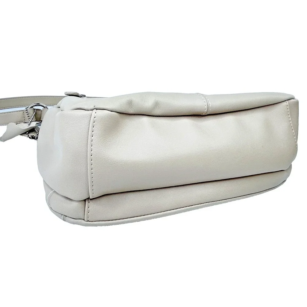 Giani Bernini Nappa Leather Hobo Beige Shoulder Zip Top Handbag Bag Silver Purse